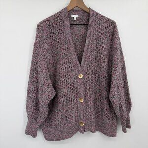 J Jill  mixed color crocheted knitted cardigan Women XL Green Pink Lagenlook